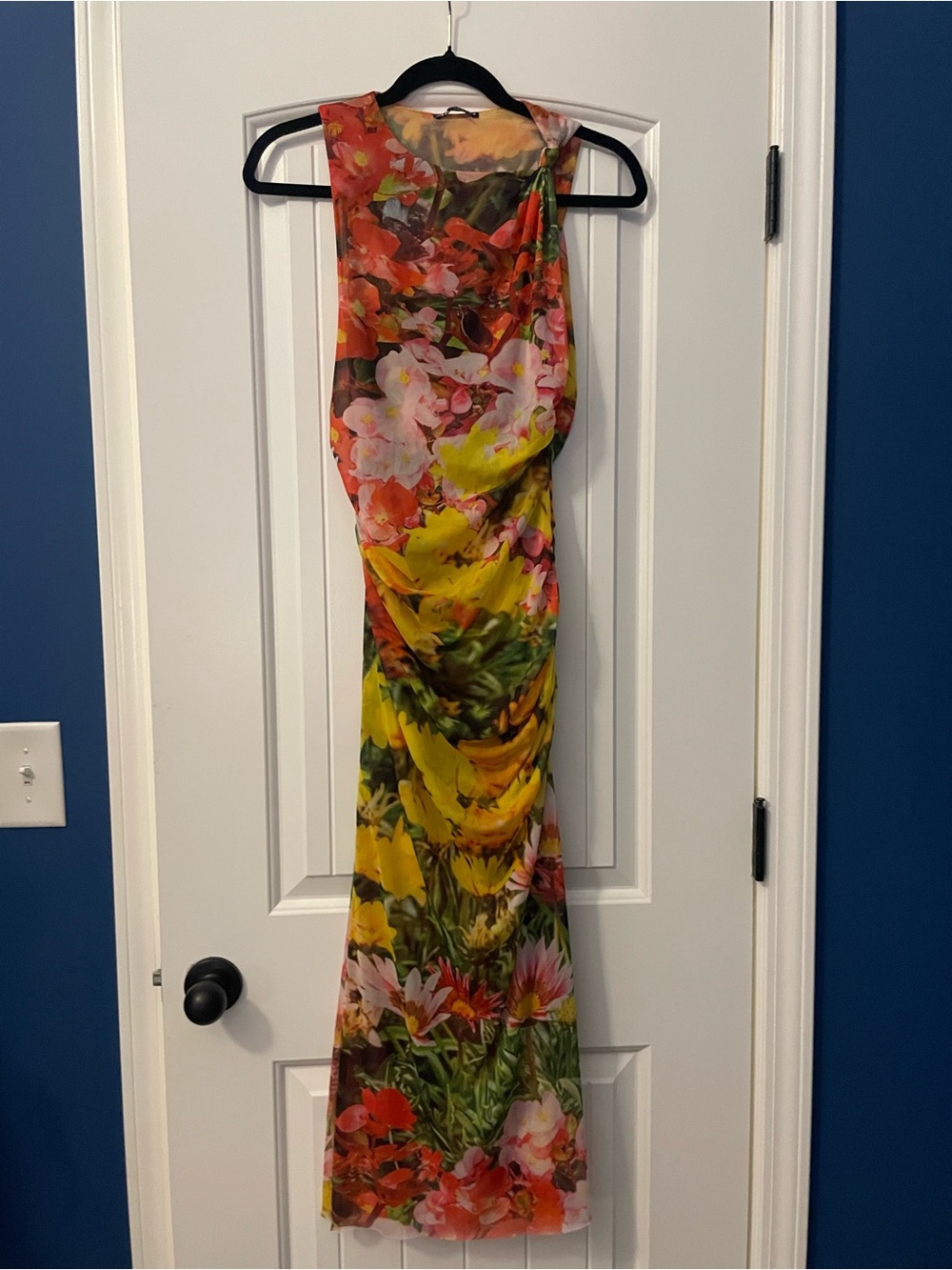 Zara Yellow Pink Green Floral Sleeveless Maxi Dress